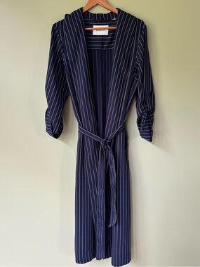 Aritzia Babaton NWOT Kahlo Robe Midi Jacket Dress Navy White Pinstripe Jacket